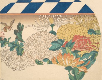 扇形设计的菊花，19世纪40年代，1840年代。 作者 安藤广重