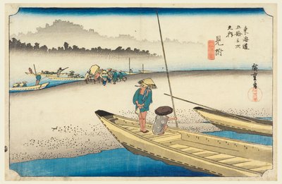 三助，天龙川，见《东海道五十三站》（东海道五十三站之月内 作者 安藤广重