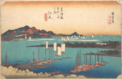 从Ejiri出发的Miwo松树林全景，1834年。 作者 安藤广重