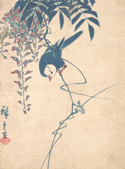紫藤和白头鸟，约1842.，约1842. 作者 安藤广重