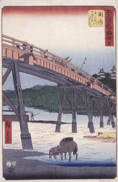 #39 冈崎 - 来自“东海道的景色，从东京到京都的国道”（彩色木版画） 作者 安藤或歌川广重