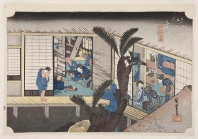 赤坂：女仆旅馆（赤坂，ryosha sh?fu no zu）（彩色木版画） 作者 安藤或歌川广重