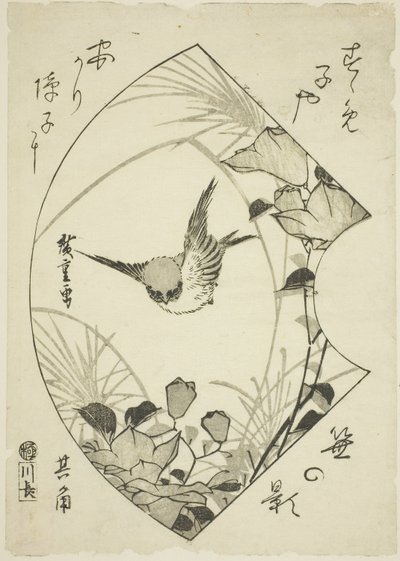 秋花与麻雀，约 1835 年（木版画；工笔画） 作者 安藤或歌川广重