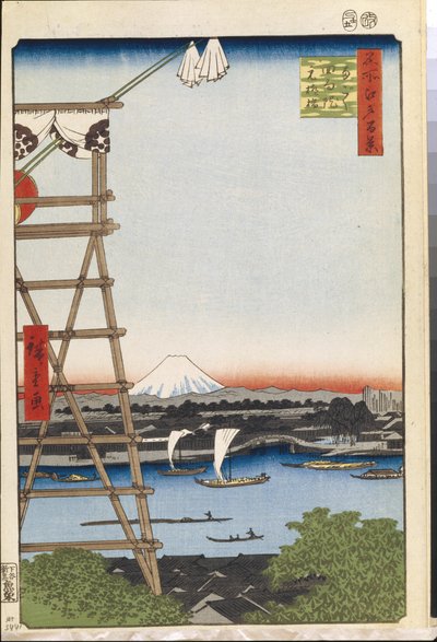 江户百景：两国江阴寺和元柳桥》--广重，宇多川（1797-1858）--1856-1858--彩色木刻--圣彼得堡国立冬宫。 作者 安藤或歌川广重