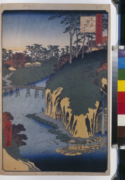 江户百景：大寺的泷之川》--广重，桃川(1797-1858)--1856-1858--彩色木刻--圣彼得堡国立冬宫博物院。 作者 安藤或歌川广重