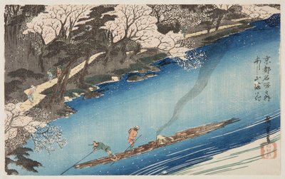 岚山盛开的樱花（岚山漫卡）（彩色木版画 作者 安藤或歌川广重