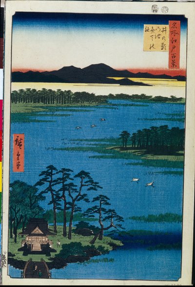 日本版画：Le temple Benten sur les rives du lac Inokashira (Tokyo, Japon) Serie cent vues celebres d