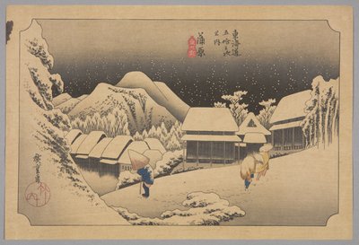 Kanbara：夜雪（Kanbara, yoru no yuki）（彩色木版画 作者 安藤或歌川广重