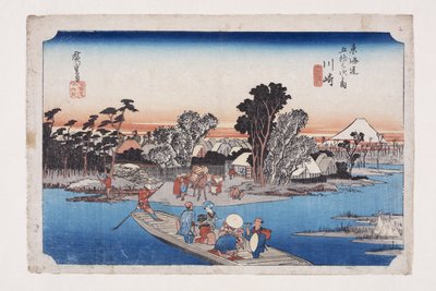 川崎：Rokug?渡口（川崎，Rokug? watashibune）（彩色木版画）。 作者 安藤或歌川广重