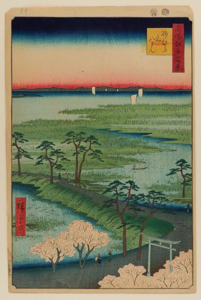 本八幡神社，墨村 作者 Ando or Utagawa Hiroshige