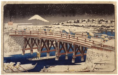 雪中的日本桥（彩色木版画） 作者 安藤或歌川广重