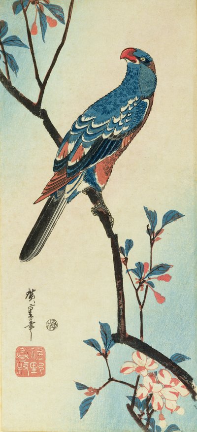 鹦鹉在树枝上（木版印刷） 作者 安藤或歌川广重
