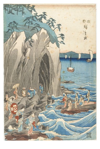 相模省江之岛主神社的弁天雕像展览的朝圣之旅，约1847-1852年（纸上木刻版画） 作者 安藤或歌川广重