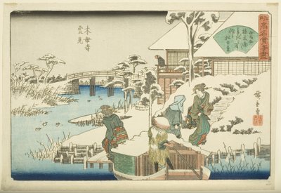 木渎寺的赏雪。上屋餐厅（木姥寺雪见，上屋）（彩色木版画 作者 安藤或歌川广重