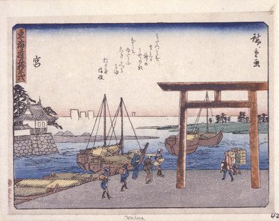 42号车站，宫（彩色木版画） 作者 安藤或歌川广重