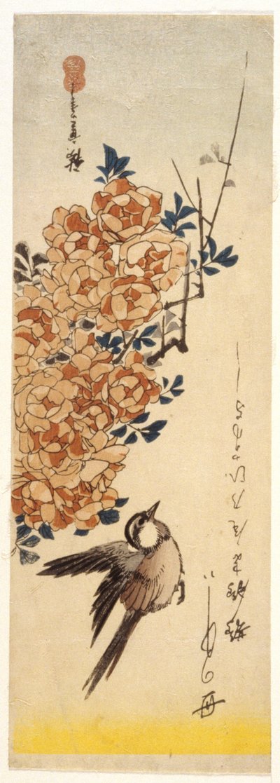 鹡鸰和玫瑰（彩色木刻版画） 作者 安藤或歌川广重