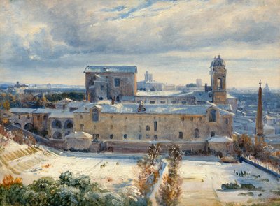 雪中的Santa Trinità dei Monti, 1825-1830. 作者 安德烈·吉鲁（AndréGiroux）