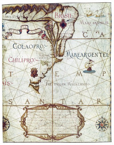 南美洲地图，载于 1559 年《Universa ac Navigabilis Totius Terrarum Orbis Descriptio》（彩色手稿） 作者 安德烈·霍姆
