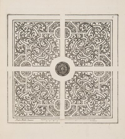 花坛设计，来自 Theatre des Plans et Jardinages，pub. 1652（雕刻） 作者 安德烈·莫莱特（AndréMollet）