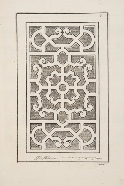 花坛设计，来自 Theatre des Plans et Jardinages，pub. 1652（雕刻） 作者 安德烈·莫莱特（AndréMollet）