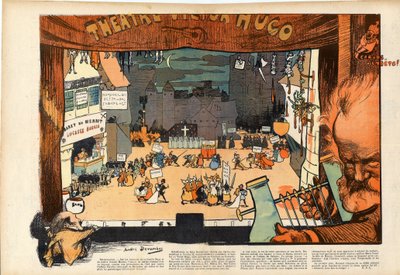 Theatre by Victor Hugo by Andre Devambez (1867-1944) caricature in “” Le rire””” of 1902 作者 安德烈·德文贝兹（Andre Devambez）