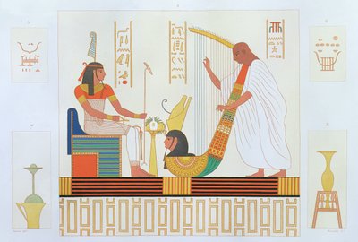 装饰来自Harps，East Tomb，Byban el Molouk，Thebes，来自Edmonde Francois Jomard的“埃及描述”，出版于1809-22 作者 Andre Dutertre