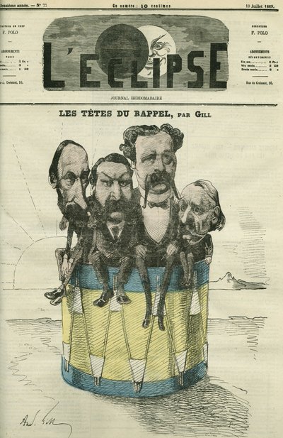 Auguste Vacquerie (1819-1895)、Victor Hugo (1802-1885)、Charles Hugo (1826-1871) 和 Paul Meurice (1818-1905)，法国文人。 Gill 的“L