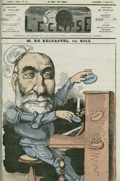 法国政治家加布里埃尔·德·贝尔卡斯特 (Gabriel de Belcastel)（1821-1890 年）的卡通作品。 Gill 的“L