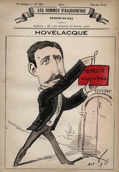 Abel Hovelacque 1873-1896英国语言学家和人类学家的漫画，出自Andre Gill（1840-85）的《Les Hommes d