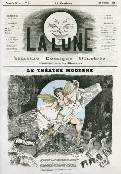 Le Theatre Moderne in Paris. Caricature by Gill, in “La Lune”, October 28 作者 安德鲁·吉尔