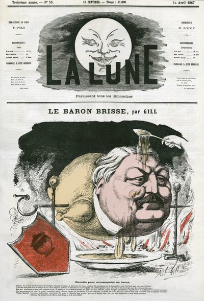 布里斯男爵（1813-1876）的画像，法国美食记者。吉尔的漫画，载于《月亮》，4月14日 作者 安德鲁·吉尔