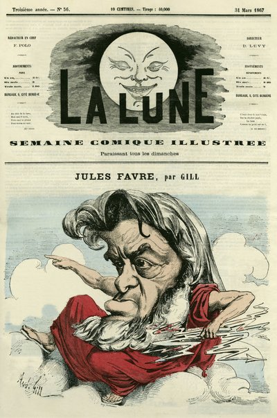 朱尔斯-法夫尔（1809-1880）的肖像，法国律师和政治家。吉尔的漫画，载于《月亮》，3月31日 作者 安德鲁·吉尔