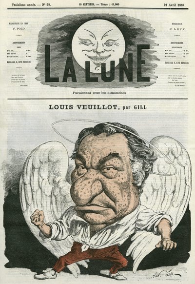 路易-维约（1813-1883）的画像，法国记者和文学家。吉尔的漫画，载于《月亮》，4月21日 作者 安德鲁·吉尔
