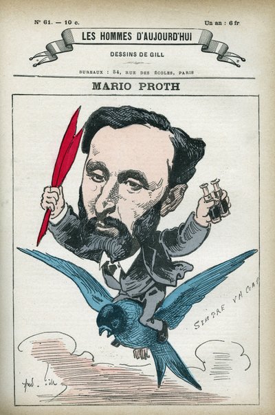 马里奥-普罗斯（1832-1891）的肖像，法国作家、文学评论家和公关人员。漫画作者吉尔，巴黎。 作者 安德鲁·吉尔