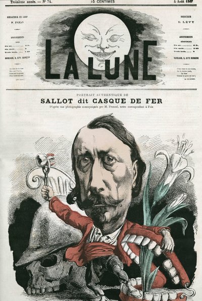萨洛特的肖像，被称为 "铁头盔"。吉尔的漫画，载于《La Lune》，8月4日 作者 安德鲁·吉尔