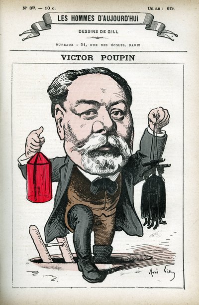 Victor Poupin (1838-1906) 的肖像，法国政治家。 吉尔的卡通，在“Les Homme d