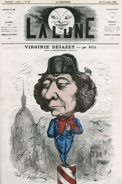 Virginie Dejazet (1798-1875) 的肖像，法国女演员，饰演波拿巴。 吉尔的卡通片，在“La Lune”中，11 月 10 日 作者 安德鲁·吉尔