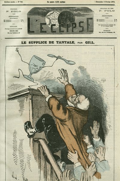 坦塔罗斯的折磨，法国政治家阿道夫梯也尔（1798-1874）的漫画。 Gill 的“L