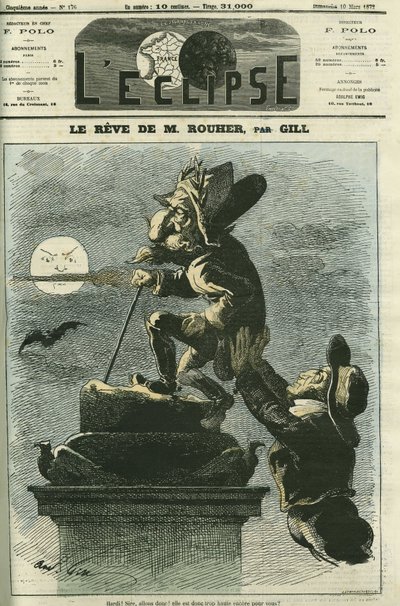 鲁厄的梦想，尤金·鲁厄（Eugene Rouher，1814-1884），政治家、拿破仑三世大臣、波拿巴党领袖，他梦想拿破仑三世回归。 Gill 的“L