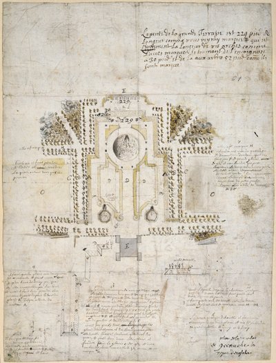 1662年格林威治皇后大厦花园和公园景观设计（钢笔，水墨和水洗） 作者 安德烈·勒·诺特