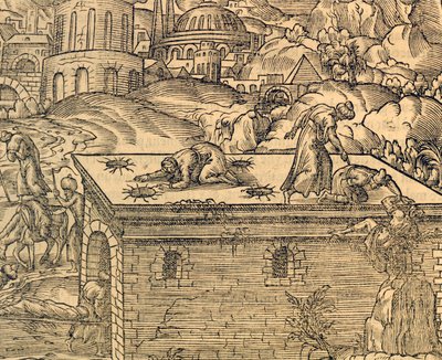 Acheldemach的基督教墓地，雕刻自《世界地图》，作者安德烈-特维特（1504-1592），巴黎。 作者 安德烈·塞维特（Andre Thevet）