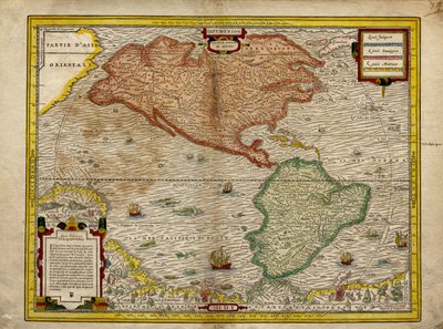美国地图、世界四部分 作者 安德烈·塞维特（Andre Thevet）