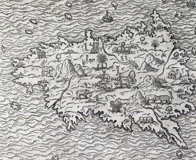 苏门答腊岛地图，安德烈-特维特（1504-1592）的雕刻作品，法国巴黎 作者 安德烈·塞维特（Andre Thevet）
