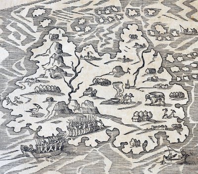 三一岛，来自《宇宙学》的雕刻，作者安德烈-特维特（1504-1592），巴黎。 作者 安德烈·塞维特（Andre Thevet）