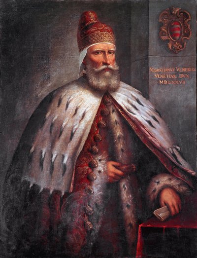 Doge Sebastiano Venier (1496-1578) 的肖像，雇佣兵他在 1571 年的勒班陀战役期间与 Francesco Duodo 率领威尼斯舰队。Andrea de 