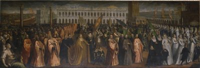Dogaressa Marina Morosini-Grimani 离开 Palazzo Grimani 前往威尼斯公爵宫加冕 作者 Andrea Vicentino