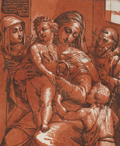 圣母玛利亚和圣徒陪伴下的儿童，1585年。 作者 安德里亚（Andrea Andreani）