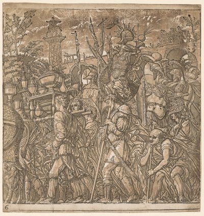 朱利叶斯·凯撒（Julius Caesar）的胜利：士兵携带战利品和战利品，1593-99年。 作者 安德里亚（Andrea Andreani）