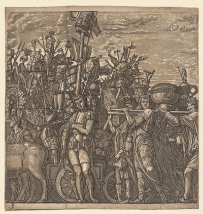 朱利叶斯·凯撒的胜利：参加战争奖杯的士兵，1593-99年。 作者 Andrea Andreani