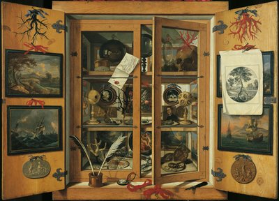 装有各种物品的好奇柜（带玻璃门），作者：Andrea Dominico Remps（1621-1699）。 作者 安德里亚·多梅尼科（Andrea Domenico）代表